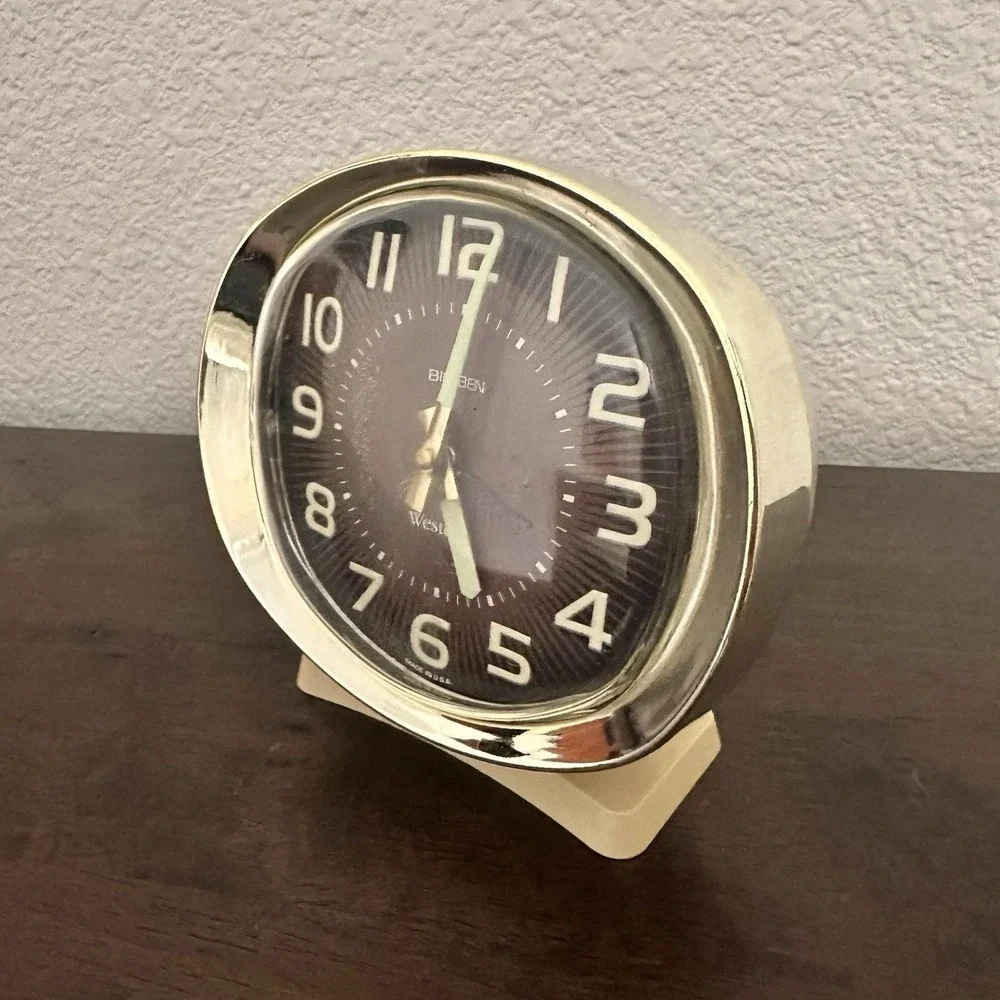 Vintage Westclox Big Ben Wind Up Alarm Clock Plastic Cream Brown Made in USA